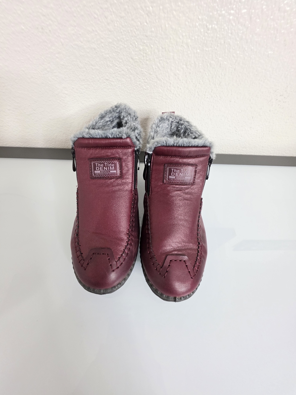 Womens Faux Fur Lined Winter Ankle Boots Burgundy EU 38 US 7 - Picture 6 of 12